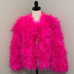 NEW JOVANI HOT PINK SZ 2 OSTRICH FEATHER LONG SLEEVE JACKET